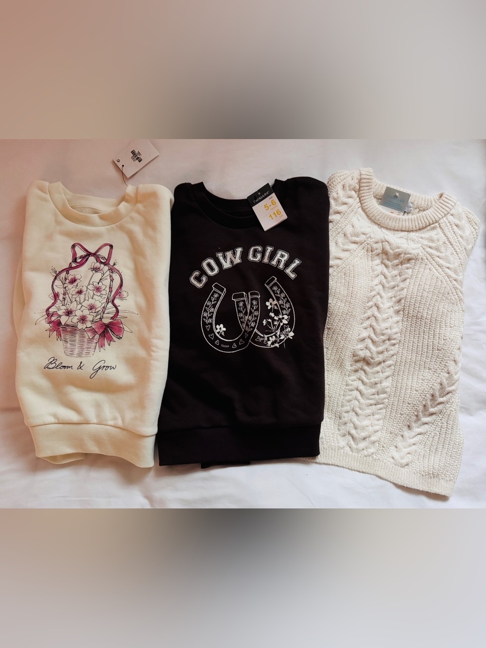 Primark Girls 5-6 Bundle NWT Sweaters Sweatshirts Cowgirl Floral Cable Knit